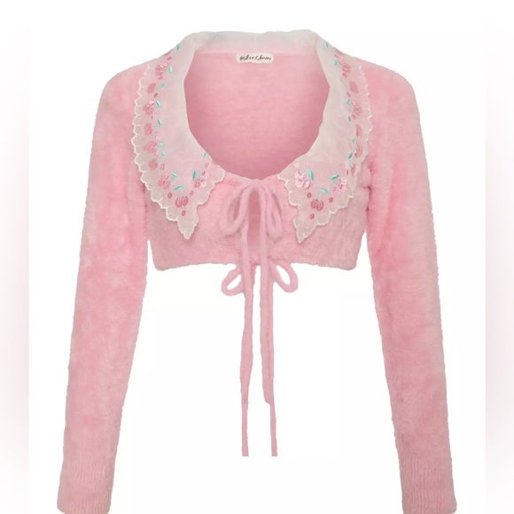For Love & Lemons sweet cherry Crop Cardigan Fuzzy Sweater Sweet Cherry cherries - Picture 6 of 9